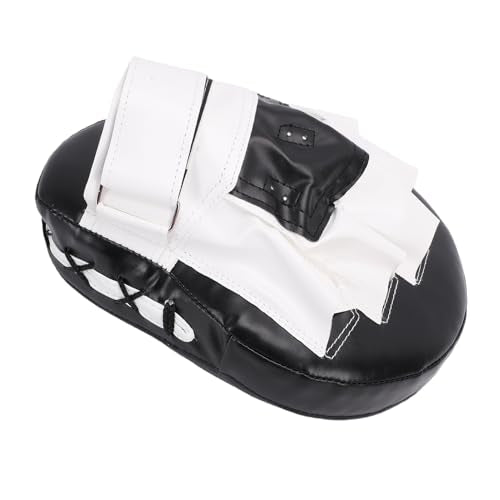 Keenso Boxing Punching Mitt, PU Curved Boxing Pad with Adjustable Strap, Hand Pad for Taekwondo Muay Thai Training, Adults Kids All Skill Levels - color: Black White