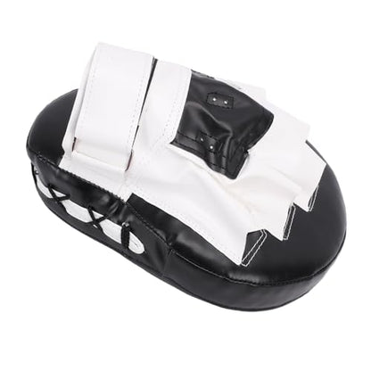 Keenso Boxing Punching Mitt, PU Curved Boxing Pad with Adjustable Strap, Hand Pad for Taekwondo Muay Thai Training, Adults Kids All Skill Levels - color: Black White