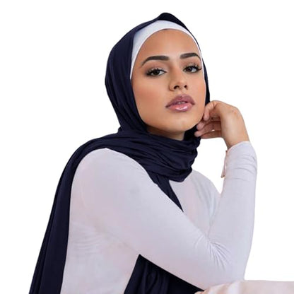 Hijab Scarf for Women Soft Cotton Muslim Jersey Hijab Head Wrap Scarves Fashion Long Scarf Shawls - color: Navy
