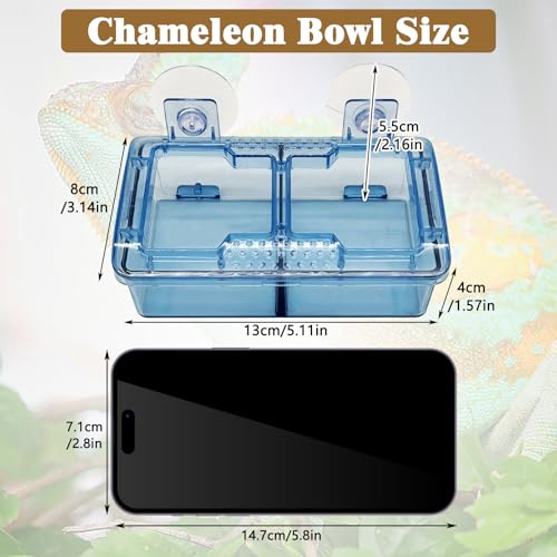 Hamiledyi Transparent Reptile Feeder with Suction Cup Separated Double Compartments Chameleon Bowl Gecko Live Worm Feeder Anti-Escape Reptile Supplies for Lizard Bearded Dragon (Blue, 2 Pcs) - color: Blue