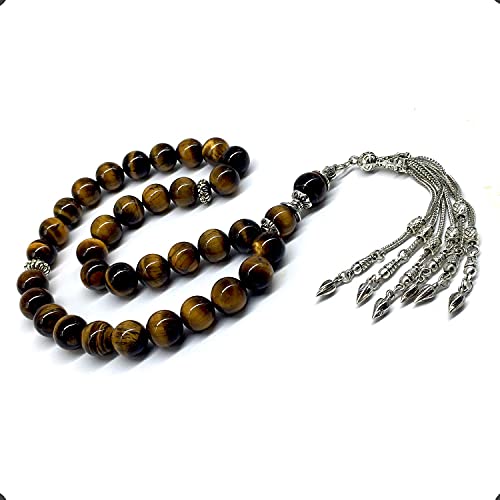 Design Tiger Eye Stone Series Worry Beads - Prayer Tesbih-Tasbih-Tasbeeh-Misbaha-Masbaha-Subha-Sebha-Sibha-Rosary (Big 12 mm-33 Beads) - color: Big Beads -12 mm-33 Beads-