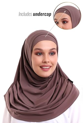 ihvan online, Hijab Scarves for Women, Ready to Wear, Lightweight and Comfortable Headscarf, Instant Turban, Jersey, Presewn - color: Brown