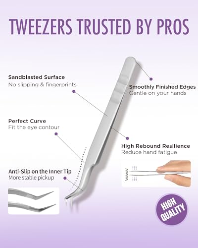 BEYELIAN Eyelash Extension Tweezers, Professional sticker tweezers | Non-slip, High Precision, Effortless Tip for Mega Fans, Stainless Steel ZJ12 - style: ZJ12