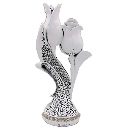 Islamic Table Decor Ramadan Eid Gift Bookend Showpiece Lale Gul Tulip & Rose Allah Muhammad (White) - color: White