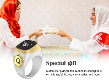 Anlising Smart Ring Counter, Smart Tasbih Zikr Ring, Muslim Islamic Prayer Smart Rings, Tasbih Counter Smart Ring, Tasbeeh Smart Counter, Digital Electronic Smart Tally Counter for Prayer (White,18MM)