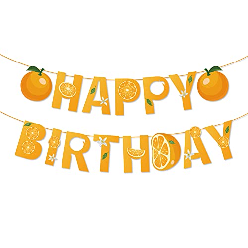 Tangerine Happy Birthday Banner Orange Party Hanging Banner Summer Fruits Theme Birthday Bridal Wedding Baby Shower Boys Girls Kids Home Classroom Party Supplies Decoration - color: Tangerine