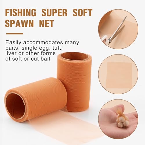Woanger 2 Rolls Fishing Soft Spawn Net | Spawn Sac Sack Netting, Catfish Fishing Bait Mesh Holder, for Roe Bags Accessories - color: Orange