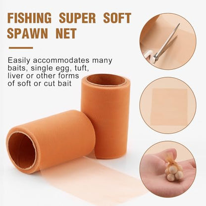 Woanger 2 Rolls Fishing Soft Spawn Net | Spawn Sac Sack Netting, Catfish Fishing Bait Mesh Holder, for Roe Bags Accessories - color: Orange