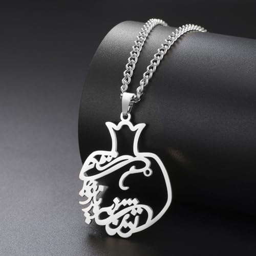 Pomegranate Arabic Calligraphy Necklace Islamic Blessing Love Hope Pendant Persian Muslim Amulet Religious Jewelry Gift for Women - color: Bismillah silver