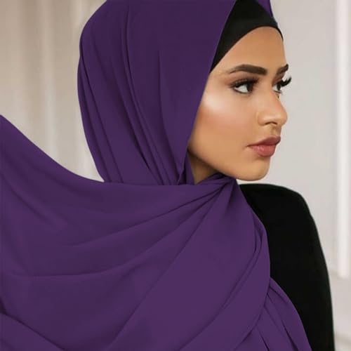 Hijab Scarf for Women Soft Cotton Muslim Jersey Hijab Head Wrap Scarves Fashion Long Scarf Shawls - color: Dark Purple
