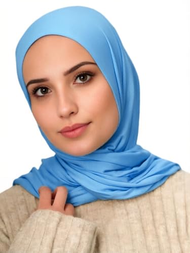 Harewom Polyester Hijab Lightweight Solid Head Wrap Scarf for Women Daily - color: Light Blue