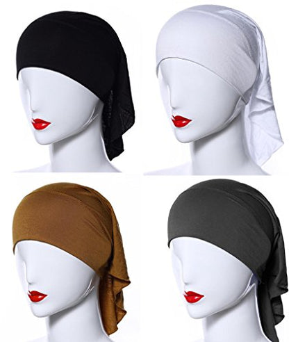 4 X Womens Muslim Mini Inner Hijab Caps Underscarf - color: W+b+camel+gray