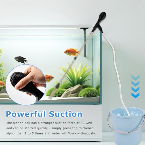 27inch Aquarium Siphon Vacuum Cleaner for Fish Tank Cleaning Gravel & Sand | 80GPH Powerful Fish Tank Vacuum Gravels Cleaning Kit, for Water Changer, Sand Cleaner, Dirt Removal