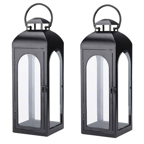 Bdor 20 Inch Outdoor Indoor Lantern, Set of 2 Black Metal Candle Lanterns - color: Black, size: 20 Inch and 20 Inch