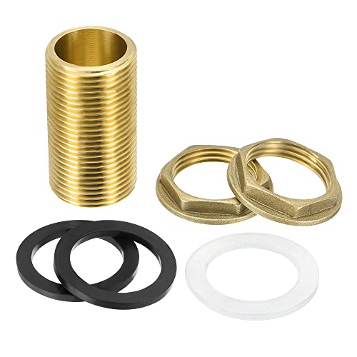 M METERXITY Bulkhead Fitting - Water Tank Connector, Brass Threaded Fitting Adapter with 2 Rubber Gasket, Apply to Outdoor/Garden/Pools(G1 Male) - size: G1