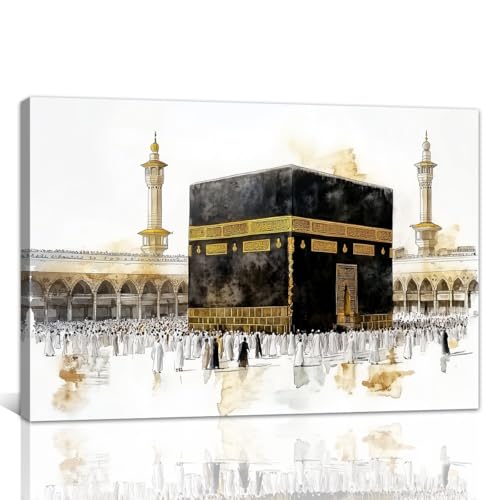 Islamic Canvas Wall Art Muslim Mosque Pictures Prints Islamism Religion Paintings Watercolor Artwork for Living Room Bedroom Office Home Decor Framed(Islamic-3,28L x 42W) - color: Islamic-3, size: 28L x 42W