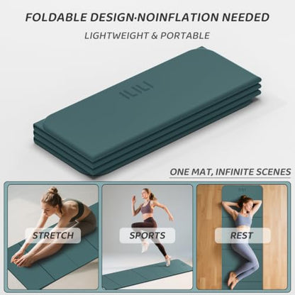 ILILI Foldable Yoga Mat 71 * 24 * 0.3 Inch | Lightweight TPE Non Slip Exercise Mat, Waterproof Portable Fitness Mat for Home Gym, Pilates, Stretching & Daily Workouts - color: Dark Green