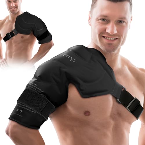 Comfytemp 숄더 아이스 팩 랩 로테이터 커프 콜드 테라피 (라지/XL) | FSA 적격 HSA, 부상을 위한 아이스 팩 재사용 가능, 통증 완화를 위한 냉찜질 어깨 지지대, 수술 회복, 블랙 - color: 블랙., size: 대형