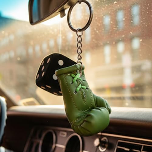 Mini Boxing Gloves Keychain (1 pcs) Premium PU Leather, Sports Lover Gift, Bag Accessory, Car Hanging for Men & Women - color: Army Green