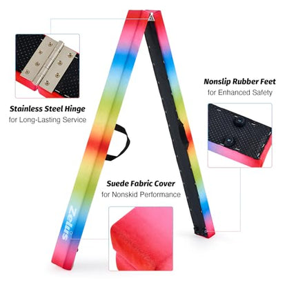 ZELUS 8' Folding Gymnastics Balance Beam, Floor Balance Beam w/Carry Handles Anti-Slip Base for Kids, Beginners & Professional Gymnasts - color: Rainbow