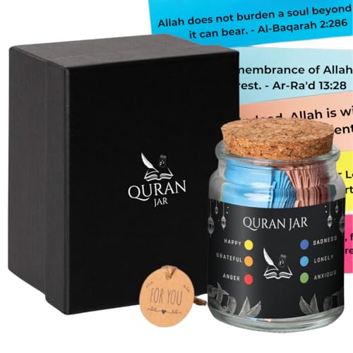 Quran Verse Jar - Spiritual Comfort Read For Emotions & Feelings, Islamic Gifts for Women, Men, Mom, Dad, Friend - English, Decor, Ramadan & Eid Gift - Affirmation Verses, Hope & Prayer Jar