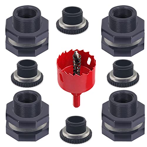 4 PCS Rain Barrel Bulkhead Fitting kit with Plugs and Hole Saw Tool, 3/4" (Inside Diameter is About 25mm) PVC Spigot Connector Kit for Rain Barrels Pools Aquariums (25mm ID Bulkhead 3/4") - size: 3/4" (Diameter 25mm)