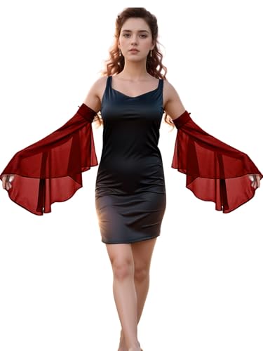 Detachable Sleeves for Wedding Dresses Chiffon Bell Sleeve Arm Covers Victorian Gothic Bridal Gown Accessories - color: Wine Red