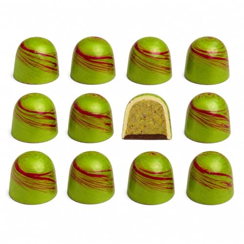 OMNIYA Delicacy Chocolate Galaxy Bonbon (7.5 oz) Crystal Green Crème Pistachio 12 Pcs – Handcrafted Belgian White Chocolate Bonbon Filled with Pistachio Crème – Gourmet Artisan Dessert Gift - size: 8 Ounce