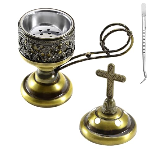 Yawlsow Incense Burner, Frankincense Charcoal Incense Stand, Bakhoor Incense Burner Holder, Ideal for Aromatherapy, Yoga and Spa, Home and Christian Church Censer, (Bronze) - color: Bronze