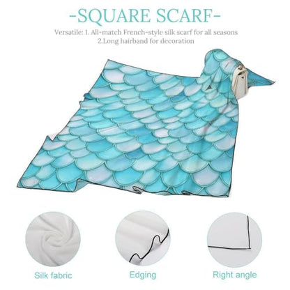 Women’s Square Scarf 27"x27", Lightweight Chiffon Satin Feel Fashion Scarf for Neck Hair Band Head Wrap Bag Accessory - color: Mermaid Scale Blue