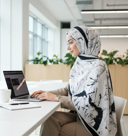 Hijab Modest and Elegant | Beautifully Designed Printed Chiffon Patterns | Muslim Women Head Scarf and Veil - color: White B