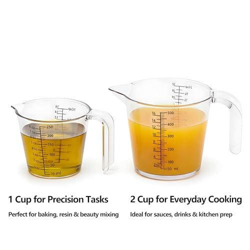 Laser-Etched Measuring Cup Set, 8 oz & 16 oz Clear Plastic Liquid Measuring Cups, Permanent oz/cup/Tbsp/mL Markings, Food-Grade for Baking & Cooking - size: Pack Set (8 + 16 oz)