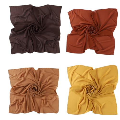 SYANKANGXIAO 4 Pieces 43Inch Square Scarf Shawls for Women Muslim Plain Wrap Hijab Head Scarf Turban - color: Coffee + Rust Red Camel+yellow