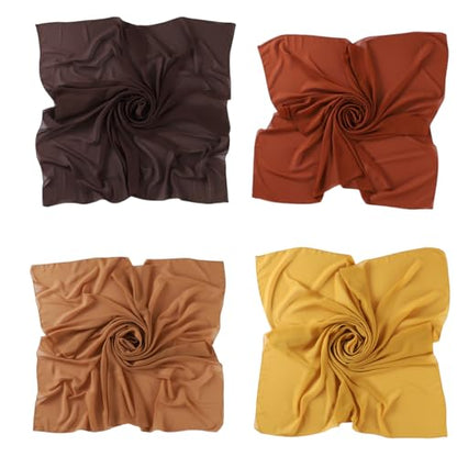 SYANKANGXIAO 4 Pieces 43Inch Square Scarf Shawls for Women Muslim Plain Wrap Hijab Head Scarf Turban - color: Coffee + Rust Red Camel+yellow