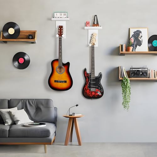 Keebofly Guitar Wall Mount 3-Pack - Rustic Wood Guitar Hanger with Pick Holder for Acoustic, Electric, Bass Guitars & Ukulele (Matte White, Screw-Mounted) [Patented] - color: 3 Pack_White