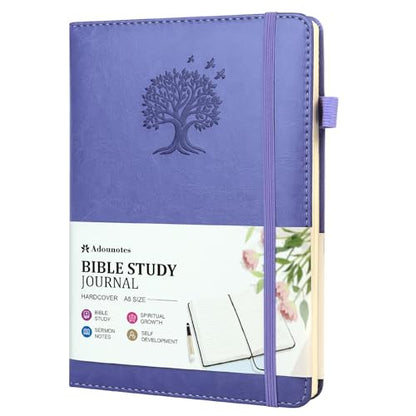 Leather Bible Study Journal Scripture Notebook - Christian Note Taking Kit with Guided Prompts - Inspirational Religious Gifts - Faith Based Stationery Supplies for Church Notes (Lavender) - color: Lavender