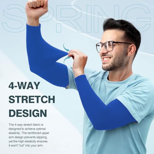 2 Pairs UV Protection Cooling Arm Sleeves Compression Sun Sleeves for Men Women Youth, Tattoo Cover Up, UPF 50 - color: 2 Pairs: Blue