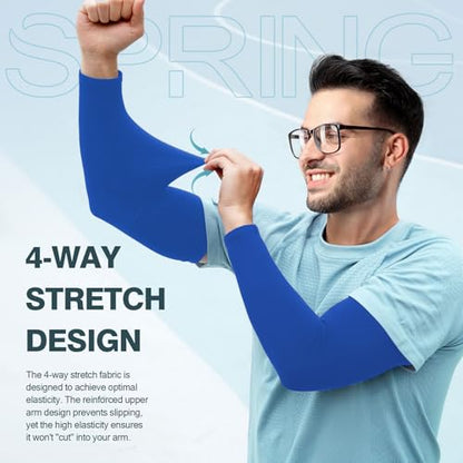 2 Pairs UV Protection Cooling Arm Sleeves Compression Sun Sleeves for Men Women Youth, Tattoo Cover Up, UPF 50 - color: 2 Pairs: Blue