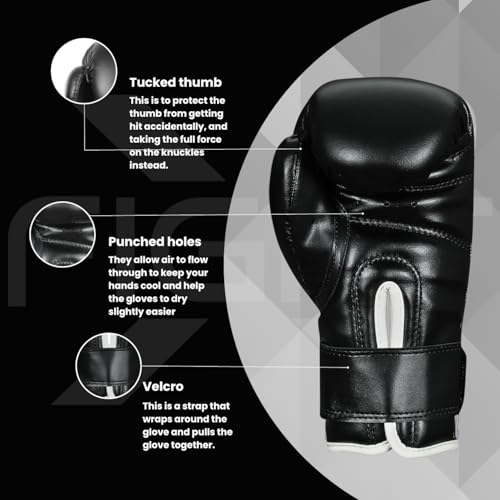 Professional Boxing Gloves Men Women – Pro Training Sparring Gloves, Heavy Bag, MMA Kickboxing Muay Thai Gloves – Hook & Loop with Wrist Support - color: Full Black, size: 8oz