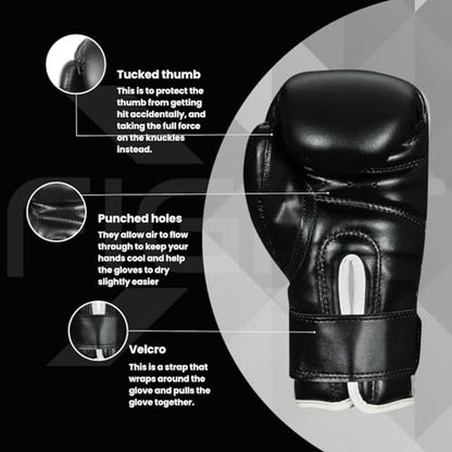 Professional Boxing Gloves Men Women – Pro Training Sparring Gloves, Heavy Bag, MMA Kickboxing Muay Thai Gloves – Hook & Loop with Wrist Support - color: Full Black, size: 10oz