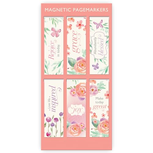Christian Art Gifts Magnetic Scripture Bookmark Set for Women: Blossoms of Blessings - Inspirational Pink & Purple Floral Magnetic Bible Verse Pagemarker Set of 6 for Bibles and Books Size 2.3” x 0.8” - color: Blossoms