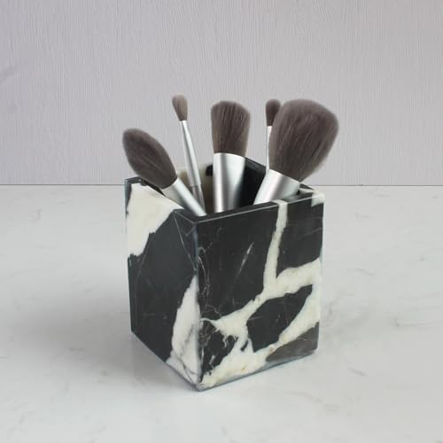 Natural Calacatta Viola Black Marble Square Storage Container for Toothbrush/Makeup Brush/Pens, Countertop Organizer Bathroom - color: Calacatta Viola Black Marble