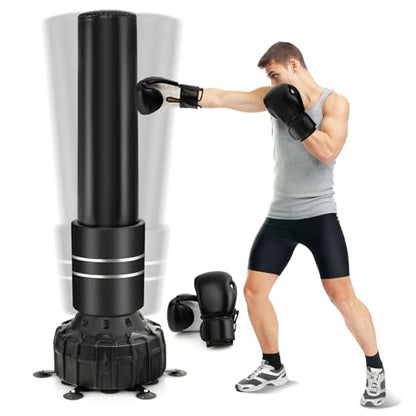 GYMAX Punching Bag, 71” Freestanding Boxing Bag with Gloves, Removable Protective Cover, Fillable Base with Suction Cups, Heavy Bag Stand for Adults, Teens for MMA Muay Thai Fitness