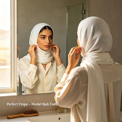 Jersey Hijab Scarf for Women,Lightweight Muslim Turban Head Scarf Modal Feel Hijab Coverings for Prayer with Clip - color: White