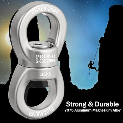 PROND Swing Swivel 35kN Safest Rotational Device, Swing Spinner, Carabiner Swivel, Climbing Rope Swivels for Children’s Web Tree Swing Setting, Aerial Dance, Hanging Hammock - color: Silver