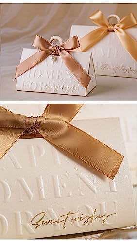 ZJSXINDI Boxes Gift Wrap Boxes Pale Beige Gift Box 5"x 3" For Party Favor, Weddings, Bridal Showers, Bridesmaids... Gift Wrap Boxes Bulk for Crafting (50 Pcs champagne ribbons) - color: 50 Pcs champagne ribbons
