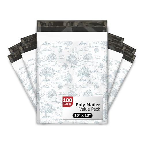 10x13 (100) Blue Toile Summertime Designer Poly Mailers Waterproof Self Sealing Tear Resistant Polymailers Shipping Envelopes Premium Printed Bags For Small Businesses - color: Blue Toile, size: 10x13