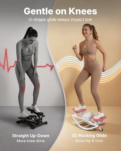 Merach Rocking Steppers for Exercise at Home, 3D Motion Stair Stepper with Resistance Bands for Full Body Workout & Low-Impact Balance Board, 330 LBS Loading Capacity Exercise Equipment - color: White&Pink