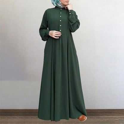 Dress for Women Muslim Long Sleeve Button Down Dress Shirt Prayer Casual Clothes Summer Fashion Outfits - color: Green, size: Large