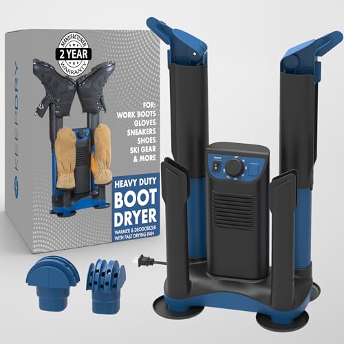 KeepDry Forced Heat Boot Dryer - Heavy Duty Shoe Dryer with Heat Switch & Timer - Quickly Dry Garments - Collapsible Drying Tubes | 250W Forced-Air Boot Dryer, 3-Hr Timer, Heat-Off Switch, 4 Adjustable Collapsible Tubes, Helmet Attachments